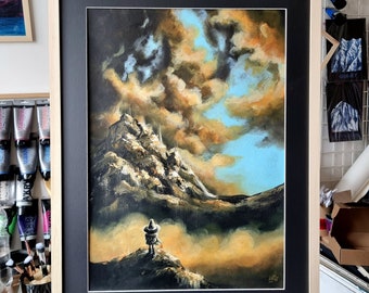 Wanderer in browns - Original Painting, Wanderer, Brown blue, Painting clouds, Acrylic, Wayfarer