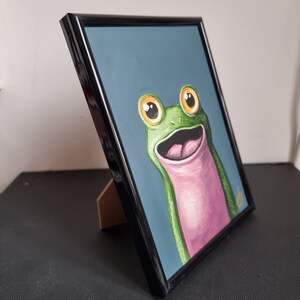 Happy frog after coffee original acrylic painting, small size, Big eyes image 10