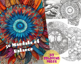 50 Mandala of Balance Coloring Book | Coloring Sheets | Mandala Coloring Pages | Adult Coloring Pages  | Printable Coloring Pages