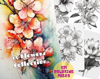 Flower Art | 49 Flower Collection Coloring Page | Printable Pdf | Fun Floral Coloring Pages | Instant Download Pdf | Flower Coloring Book