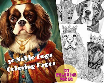 50 pagine da colorare di cani nobili, libri da colorare per adulti e bambini - Download istantaneo - Pagina da colorare in scala di grigi - PDF stampabile