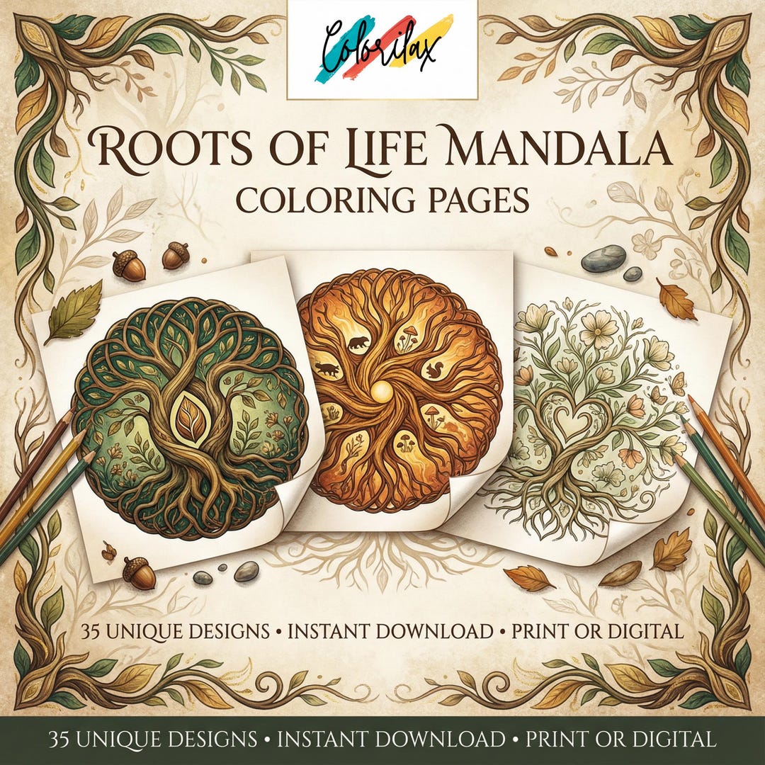 Tree Roots Mandala 35 Roots of Life Mandala Tree Root Mandala Coloring Pages Adult ...