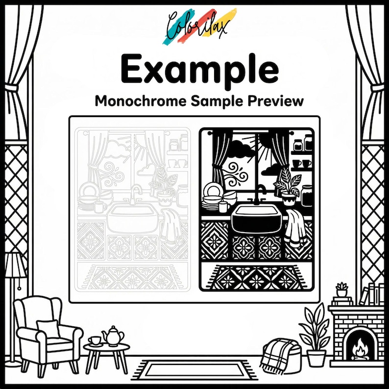 50 Cozy House Retreat Cozy Home Monochrome Coloring Pages Adult Coloring Printable Instant Download Stress Relief Mindfulness image 11
