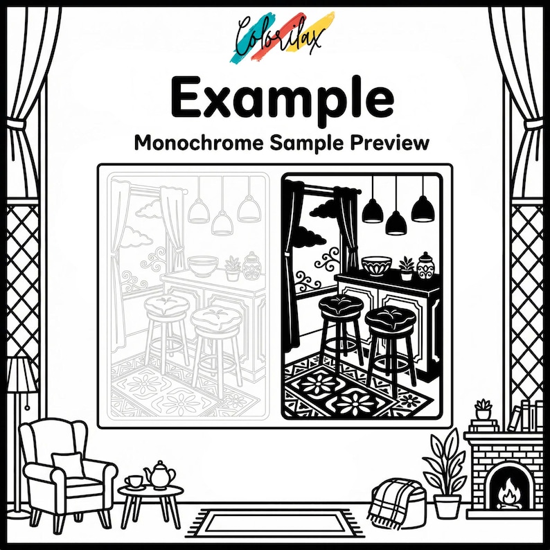 50 Cozy House Retreat Cozy Home Monochrome Coloring Pages Adult Coloring Printable Instant Download Stress Relief Mindfulness image 14