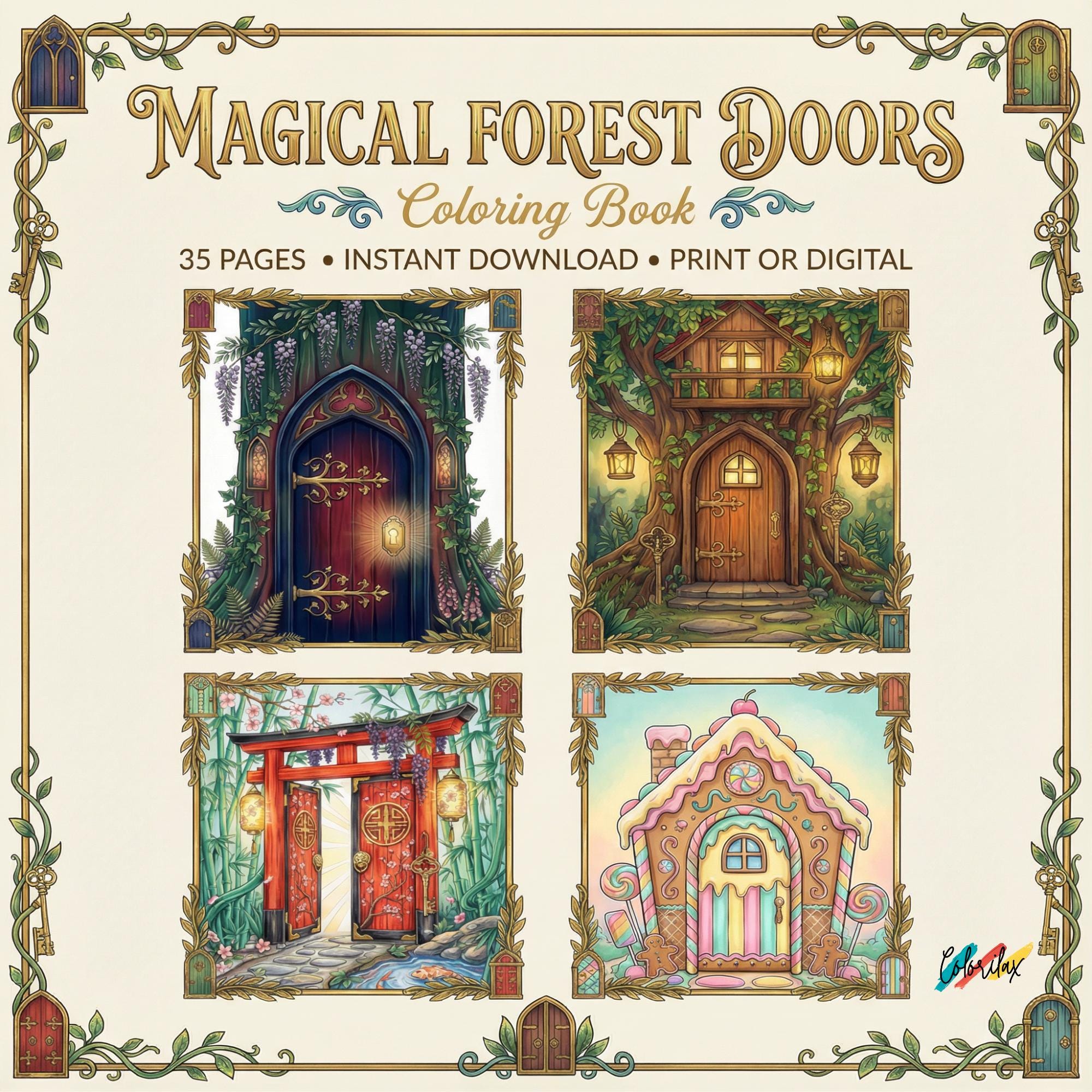 35 Magical Forest Doors Coloring Pages Adult Coloring Printable Instant ...