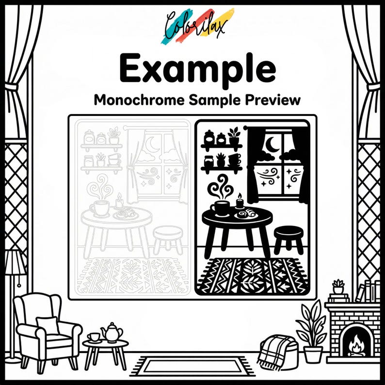 50 Cozy House Retreat Cozy Home Monochrome Coloring Pages Adult Coloring Printable Instant Download Stress Relief Mindfulness image 7