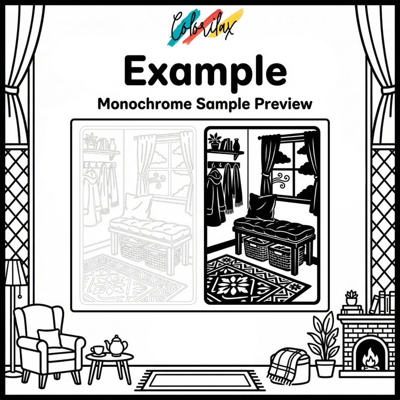 50 Cozy House Retreat Cozy Home Monochrome Coloring Pages Adult Coloring Printable Instant Download Stress Relief Mindfulness image 12