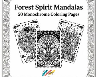 Forest Mandala Coloring Book: 50 Spirit Designs, Stress Relief (Digital PDF)