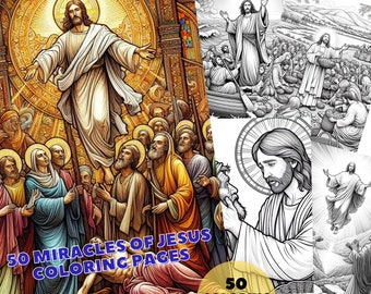 50 Milagros de Jesús Libro para colorear de la Biblia / Páginas para colorear de la Biblia cristiana, Páginas para colorear para adultos, Páginas para colorear imprimibles, Descarga instantánea