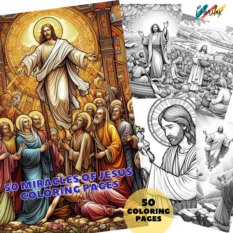 50 Miracles of Jesus Bible Coloring Book | Christian Bible Coloring ...