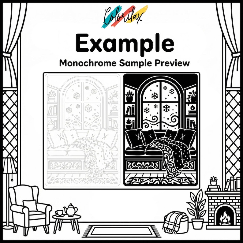 50 Cozy House Retreat Cozy Home Monochrome Coloring Pages Adult Coloring Printable Instant Download Stress Relief Mindfulness image 5