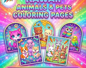 35 Kawaii Animals, Pets Doodles Kawaii Animals, Pets coloring Coloring Pages Adult Coloring Printable Instant Download