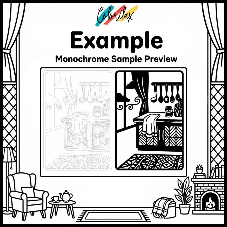 50 Cozy House Retreat Cozy Home Monochrome Coloring Pages Adult Coloring Printable Instant Download Stress Relief Mindfulness image 17