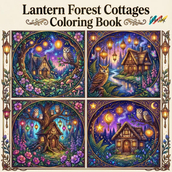 35 Lantern Forest Cottages Forest Cottage Coloring Pages Adult Coloring Printable Instant Download