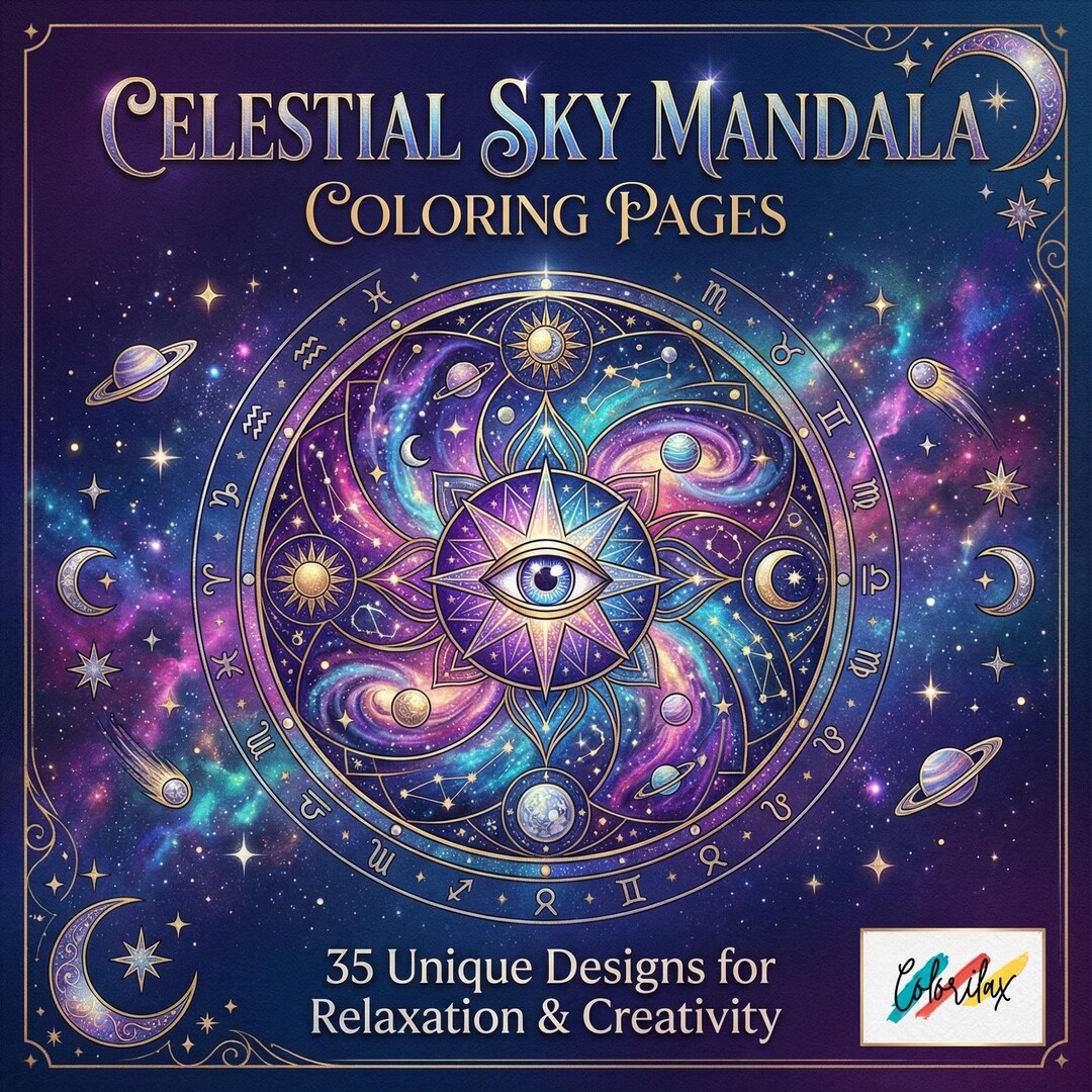 35 Celestial Sky Mandala Coloring Pages for Adults, Printable Coloring ...