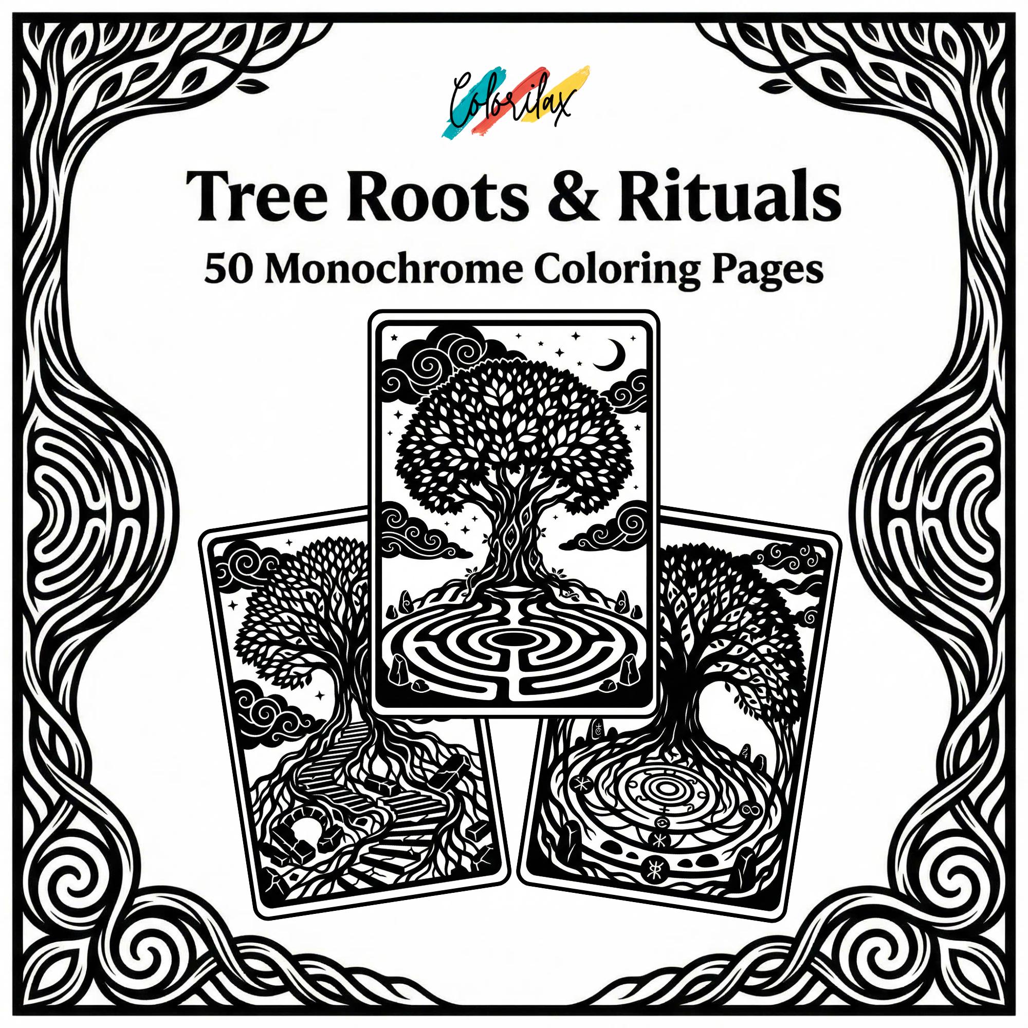 50 Tree Roots & Rituals Sacred, Tree Roots Coloring Book Coloring Pages ...