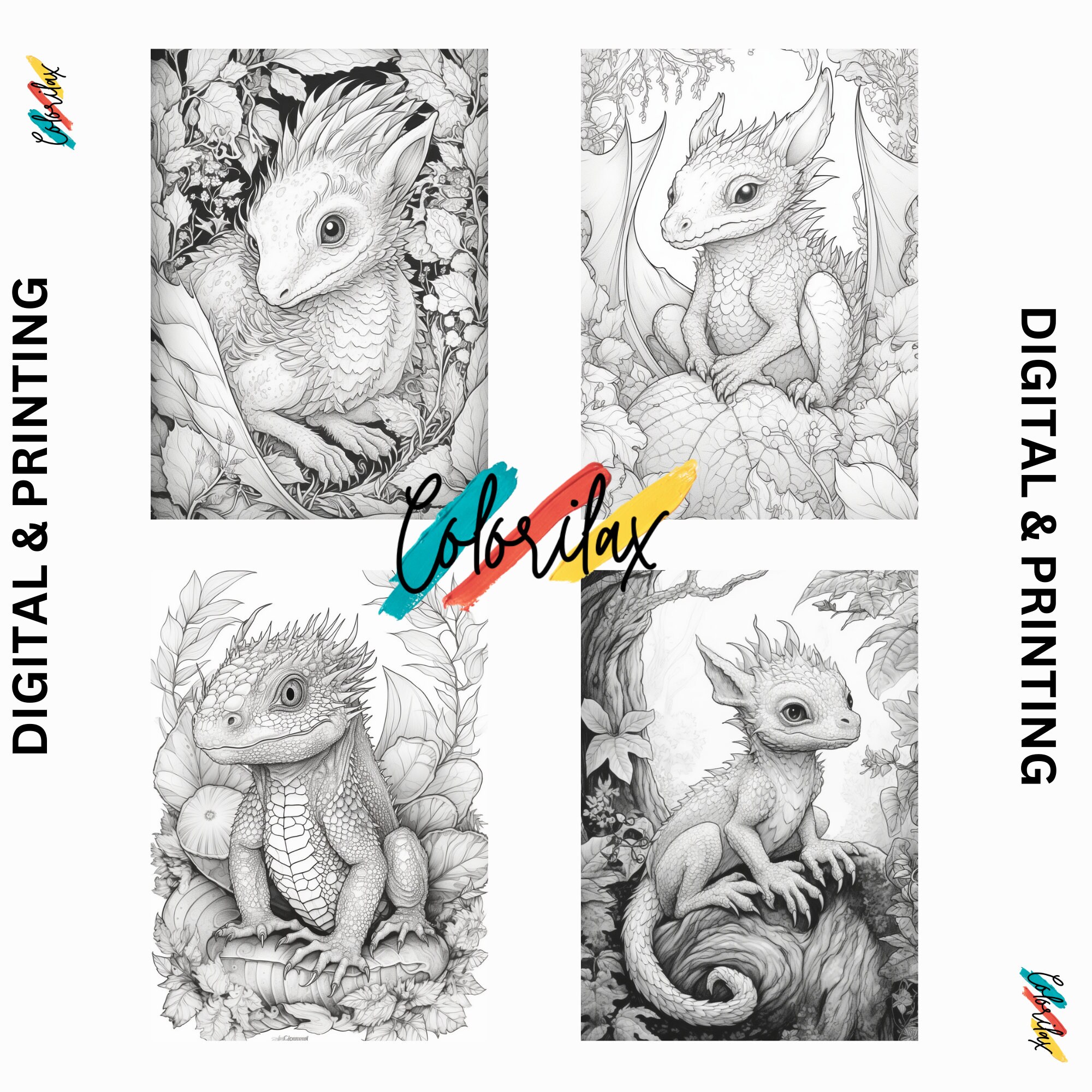 50 Baby Dragon Woodland Coloring Page | Printable Pdf | Fairy Baby ...