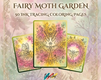 50 Fairy Moth Garden Ink Tracing Coloring Pages Fairy Moth Printable Adult Coloring Instant Download