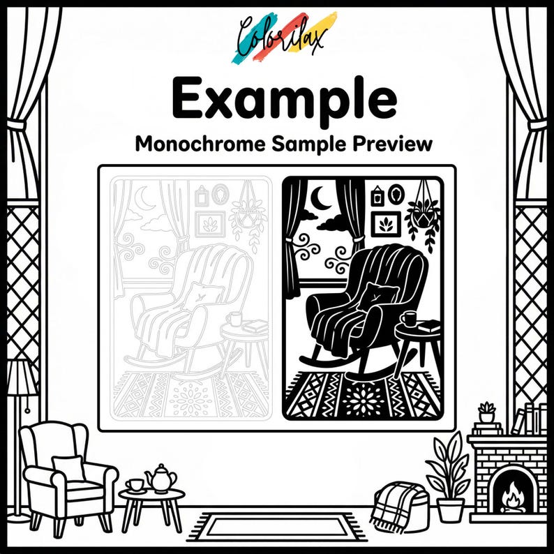 50 Cozy House Retreat Cozy Home Monochrome Coloring Pages Adult Coloring Printable Instant Download Stress Relief Mindfulness image 15