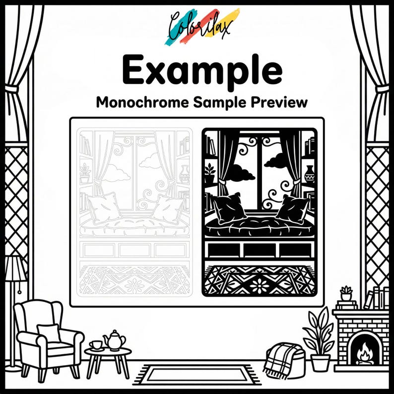 50 Cozy House Retreat Cozy Home Monochrome Coloring Pages Adult Coloring Printable Instant Download Stress Relief Mindfulness image 13
