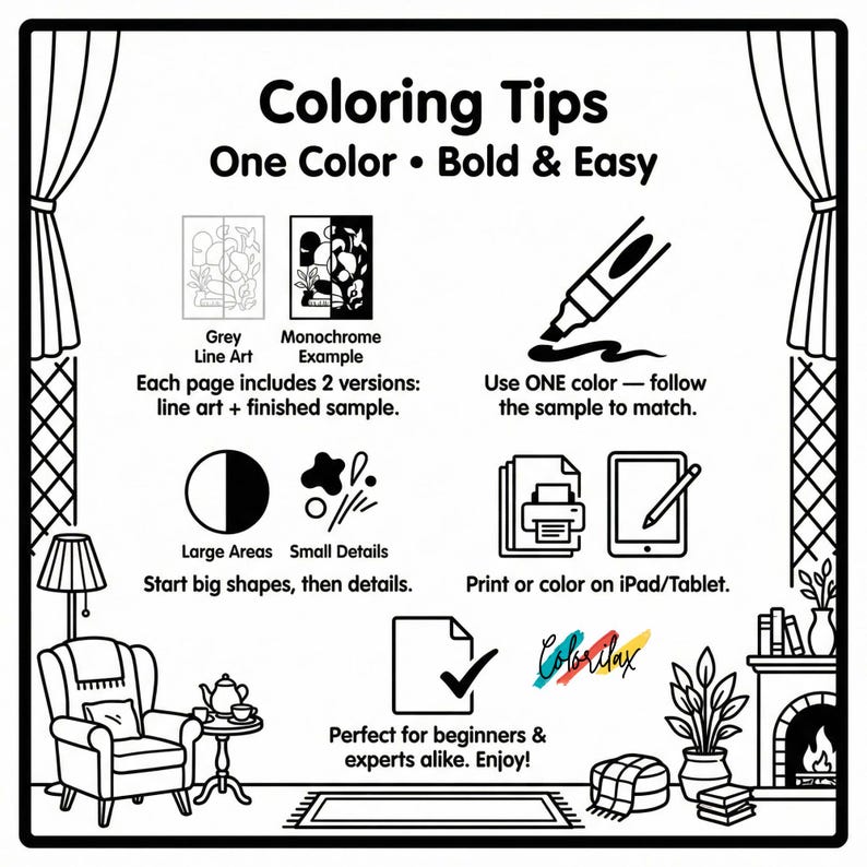 50 Cozy House Retreat Cozy Home Monochrome Coloring Pages Adult Coloring Printable Instant Download Stress Relief Mindfulness image 2