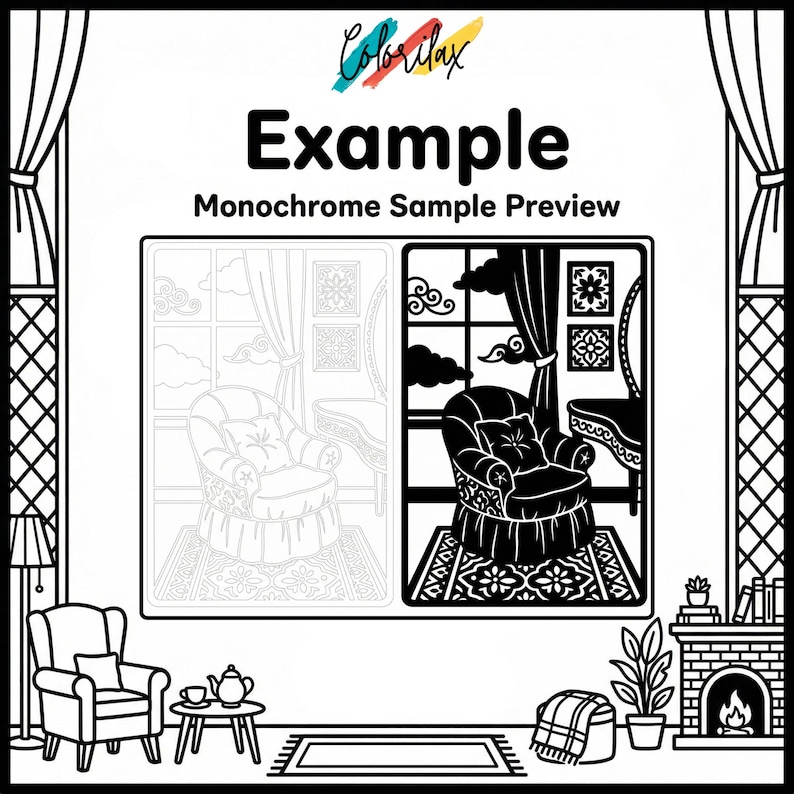 50 Cozy House Retreat Cozy Home Monochrome Coloring Pages Adult Coloring Printable Instant Download Stress Relief Mindfulness image 16