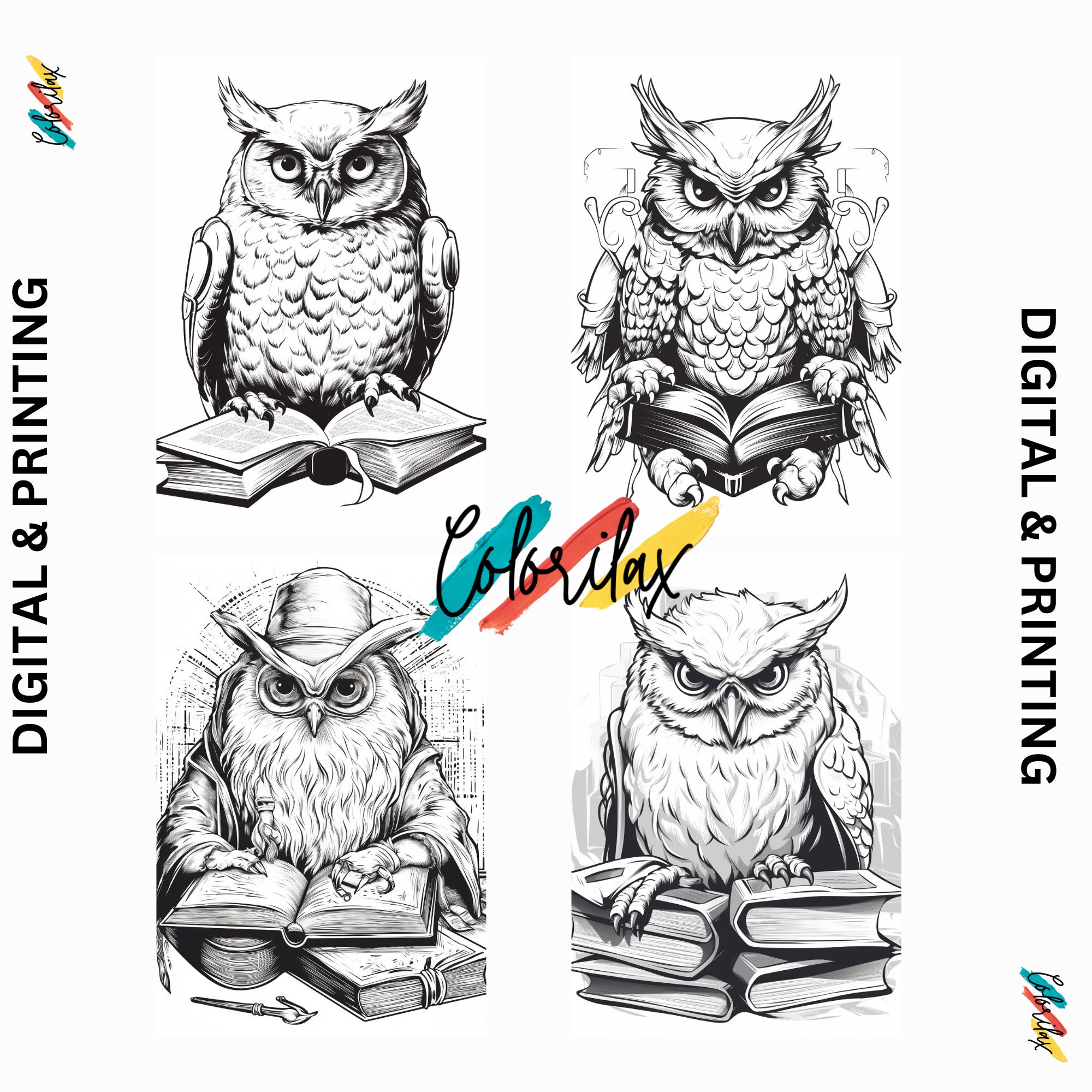 50 Nostalgic Wise Owl Coloring Pages, Adults & Childs Coloring Book