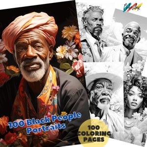 100 Grayscale African Black People Portraits, Beauty Afro-Themed, Printable PDF, Black Peoples Portraits Adult Coloring Pages, Instant PDF