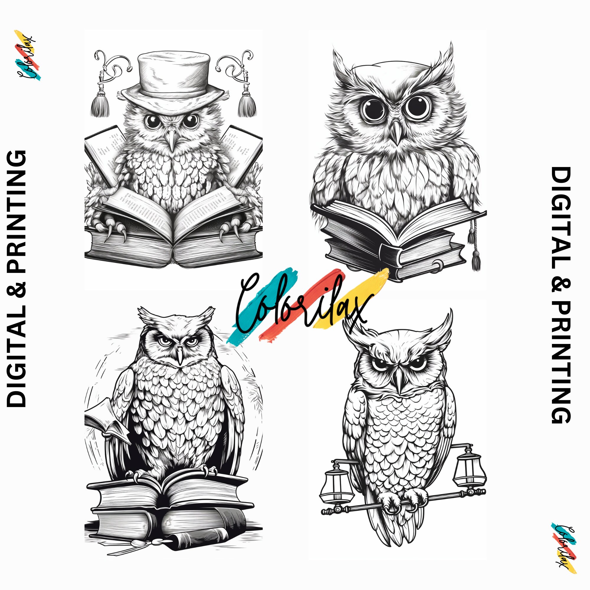 50 Nostalgic Wise Owl Coloring Pages, Adults & Childs Coloring Book