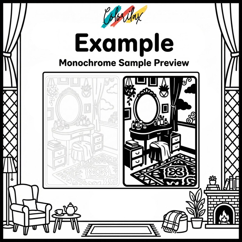 50 Cozy House Retreat Cozy Home Monochrome Coloring Pages Adult Coloring Printable Instant Download Stress Relief Mindfulness image 10