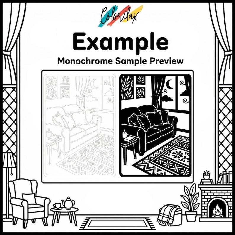 50 Cozy House Retreat Cozy Home Monochrome Coloring Pages Adult Coloring Printable Instant Download Stress Relief Mindfulness image 9