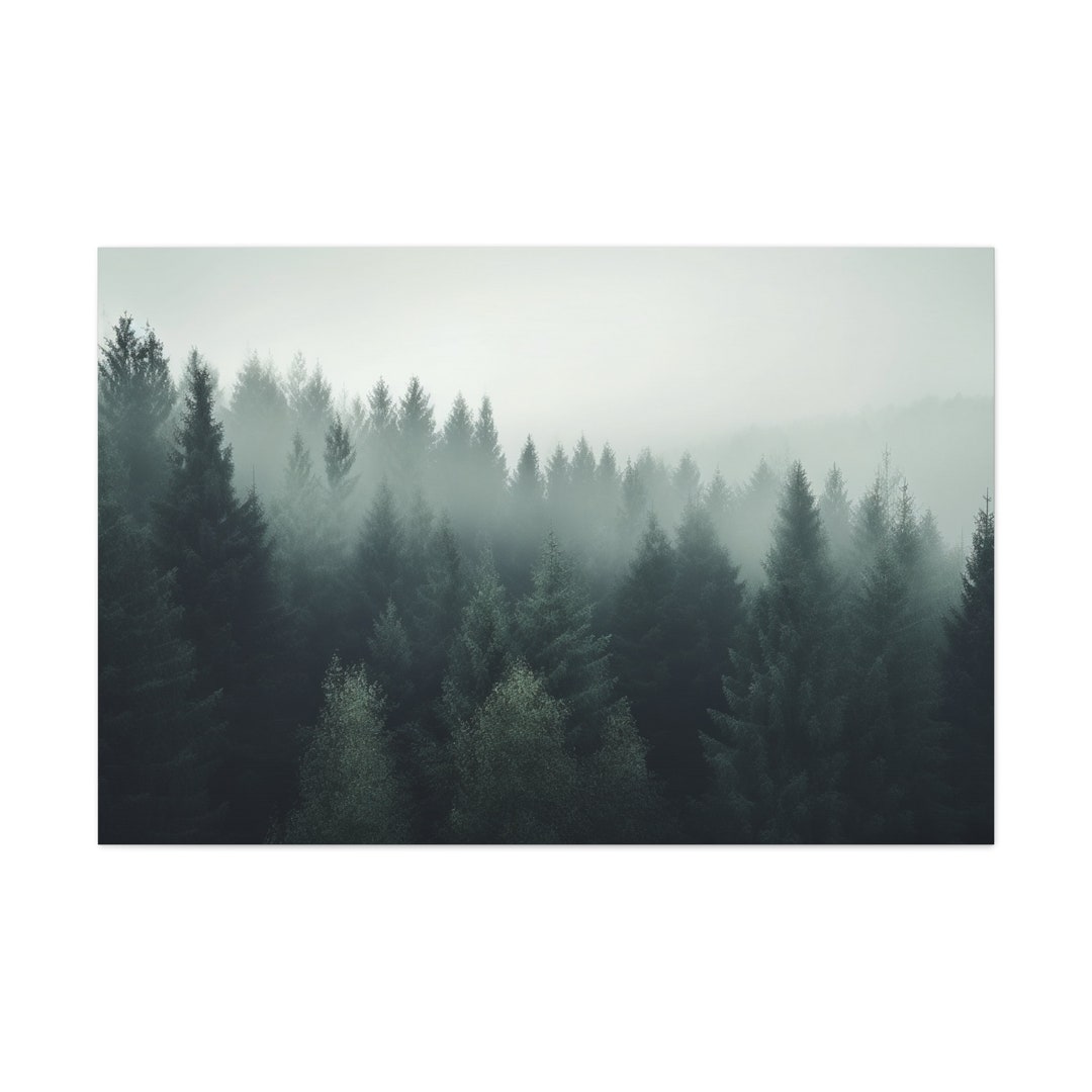 Misty Forest Art Print Large Living Room Wall Art on Canvas Pine Trees