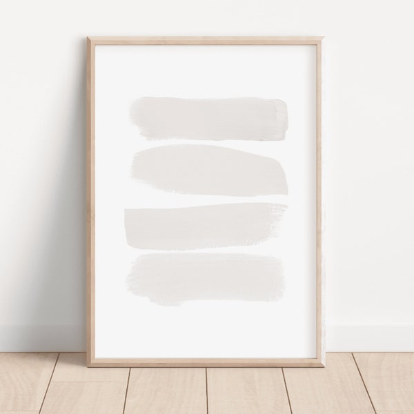 Minimalist Wall Art Print, Neutral Abstract Wall Decor Brushstrokes, Modern Living Room Wall Art, Beige And White, Instant Download JPG