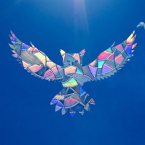 Flying Owl Suncatcher Sticker: Rainbow Window Decal