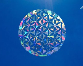 Flower of Life Suncatcher Sticker – Mandala Rainbow Window Cling, Spiritual Wall Decor