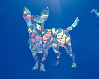 Adesivo de apanhador de sol para cachorro chihuahua, decalque de janela, ornamento, arte de parede, decoração de casa, presentes memoriais