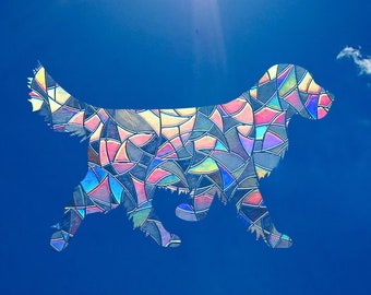 Adesivo Golden Retriever Suncatcher - Decalque de janela Sun Catcher presentes para mulheres ou homens - Ornamento para casa Decoração de berçário