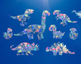 Stickers dinosaurus suncatcher – regenboog raamstickers, kindermuurdecoratie (set van 8)
