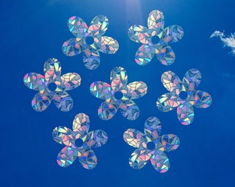 Daisy Suncatcher Sticker Set – Boho Rainbow Window Decals, Floral Wall Decor