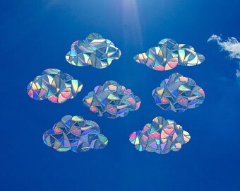 Adesivi acchiappasole a forma di nuvola - Adesivi per finestre arcobaleno (set da 7), decorazioni murali per la cameretta dei bambini
