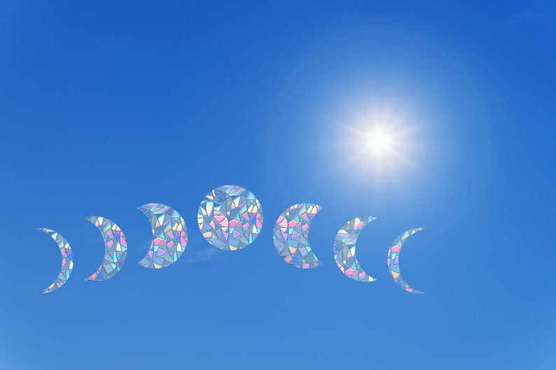 Moon Phases Suncatcher Sticker – Rainbow Window Decal, Lunar Cycle Decor image 2