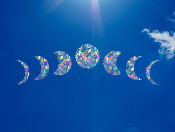 Moon Phases Suncatcher Sticker – Rainbow Window Decal, Lunar Cycle Decor