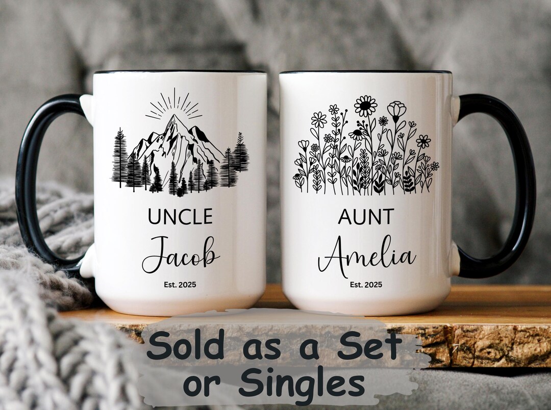 Customized Aunt and Uncle Pregnancy Announcement Mug Set, Baby Reveal ...