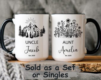 Pregnancy Announcement Aunt and Uncle Mug Set, Baby Reveal Uncle and Auntie Customized Mug, New Uncle Gift, New Aunt gift, Promoted to Aunt