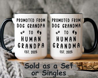 Customized Grandma Grandpa Mug Set, Baby Announcement Gift, Pregnancy Announcement Mug, Promoted from Dog to Human, Promoted to Grandparents