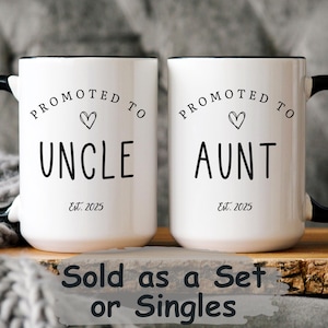 Pregnancy Announcement Mug Set for Aunt and Uncle, Custom Pregnancy Reveal Mugs, Promoted to Auntie, Promoted to Uncle Est Mug, Auntie Gift