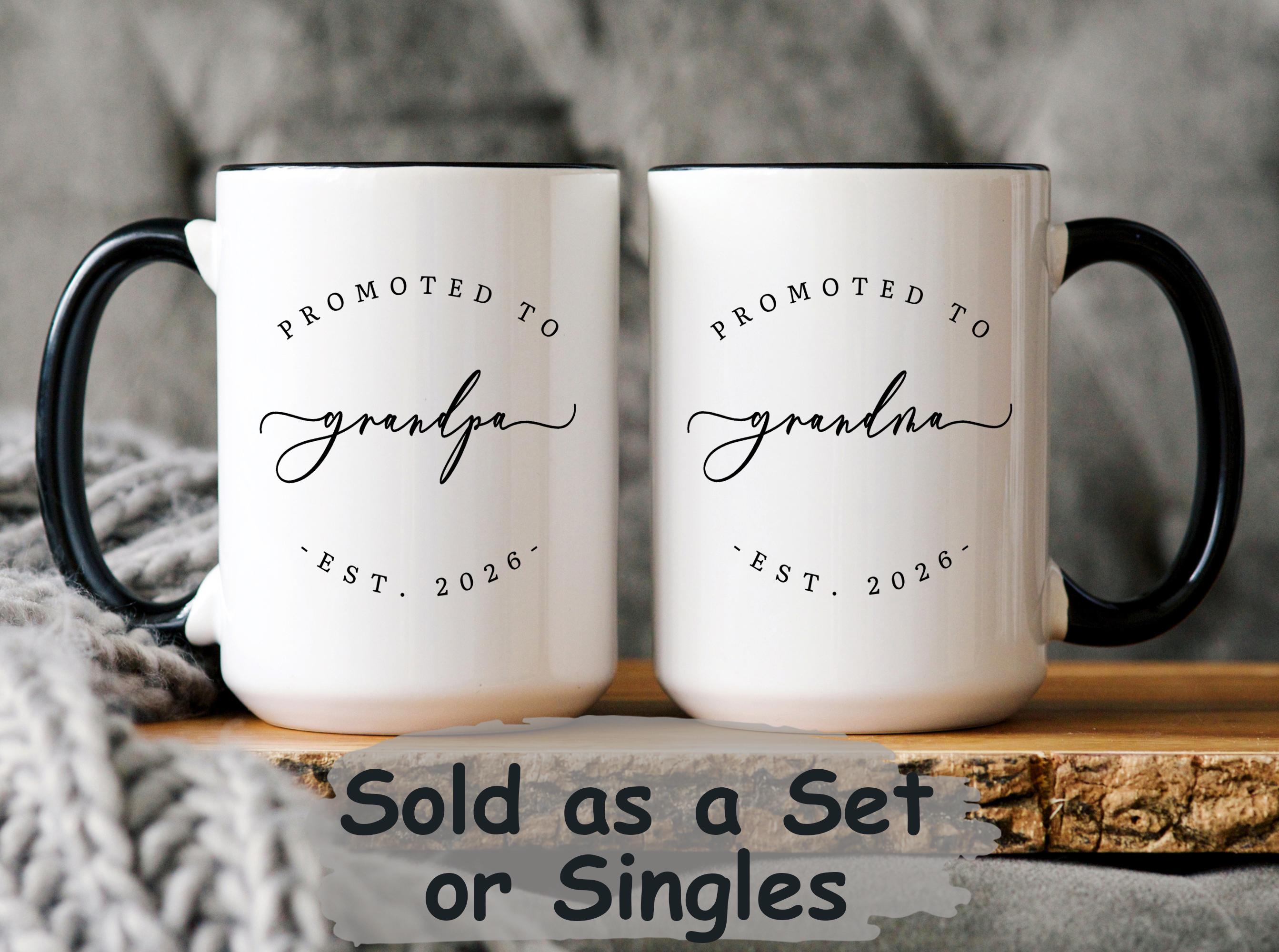 Pregnancy Announcement to Grandparents Mug Set, Promoted to Grandma Mug, Promoted to Grandpa Gift, Pregnancy Reveal to Grandparents Est 2026