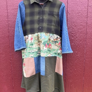 Upcycled Patchwork Forager Dress: Reclaimed Textiles, Earthy Textures