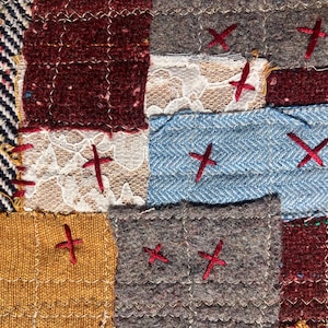 Reclaimed Textile Patch – Handcrafted Wool, Cotton & Tweed Appliqué | Embroidered One-of-a-Kind Patch