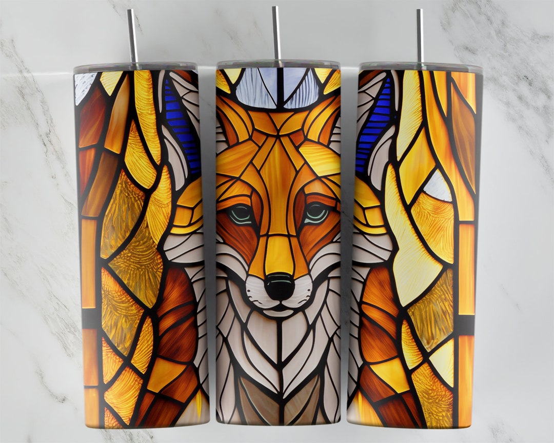 Stained Glass Fox 20 Oz Skinny Tumbler Design, Tumbler Sublimation ...